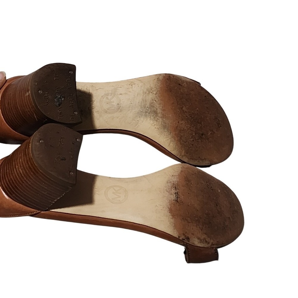 Michael Kors Leather Sandal Ankle Strap Brown Block Chunky Heels 7M - Picture 5 of 9